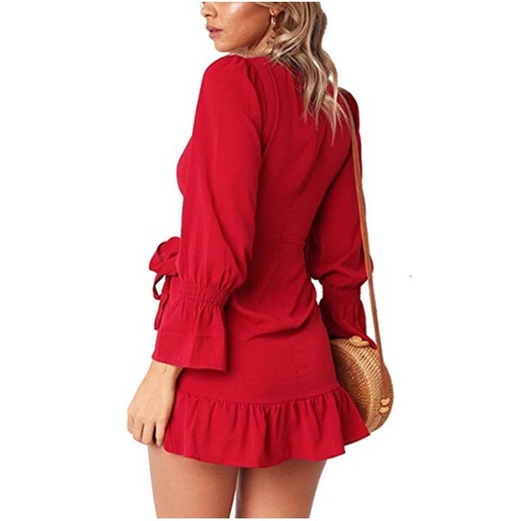Red Ruffle Wrap Dress - Picture 3 of 3